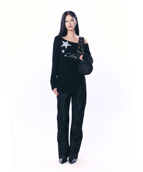 SETUP-EXE（セットアップイーエックスイー）の「ANGEL LONG KNIT TOP / BLACK（ニット/セーター・レディース・その他・OS）」の2枚目の写真