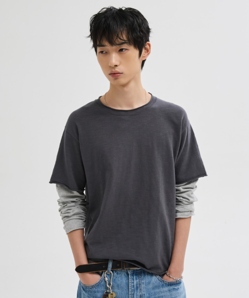 LEIRE（ルアール）の「カットオフレイヤードロングスリーブTシャツ[チャコール]（Tシャツ/カットソー・メンズ・その他・MEDIUM/LARGE/X-LARGE）」の6枚目の写真