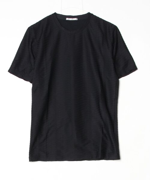 HIGH STREET（ハイストリート）の「HIGH STREET∴BURUGNOLIウェーブタッククルーネック半袖Tシャツ（Tシャツ/カットソー・メンズ・ホワイト/ブラック・M/L/LL）」の2枚目の写真