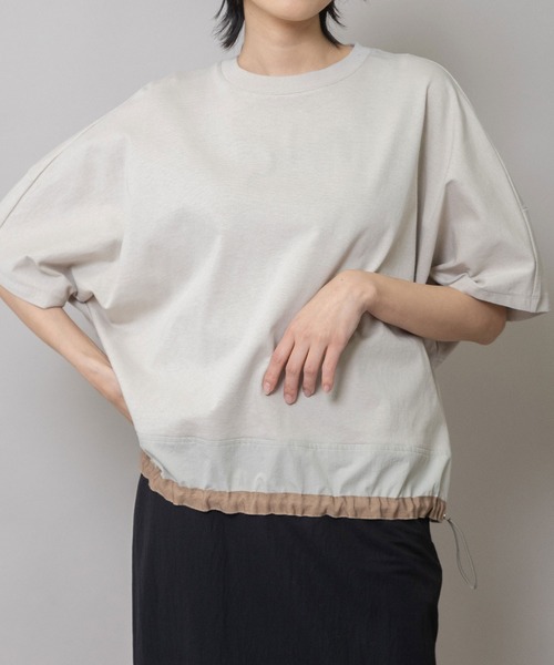 Munich(ミューニック)の「ヴィンテージジャージ×タイプライタードッキングコクーントップス(Tシャツ/カットソー・レディース・ホワイト/ボルドー/グレイッシュベージュ・FREE)」の1枚目の写真