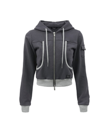 MAGORENSEOUL（マゴレンソウル）の「カーゴポケットスリムフードジップアップチャコールxメランジグレー（パーカー）」