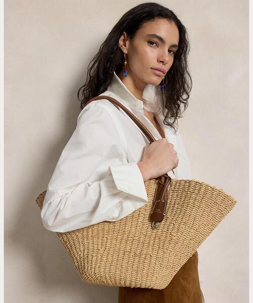 ポロラルフローレン ベルポート ラフィア かごバッグ 2way ショルダー　新品 Bellport ラフィア バスケット トート（かごバッグ）｜POLO RALPH