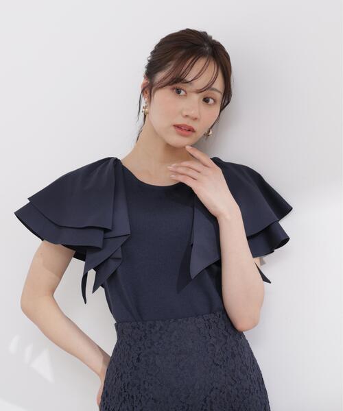PROPORTION BODY DRESSING(プロポーションボディドレッシング)の「ボリュームラッフルスリーブニット / 1216170406(ニット/セーター・レディース・ホワイト/ネイビー/イエロー・MEDIUM/SMALL)」の3枚目の写真