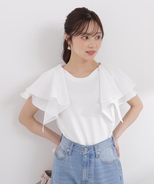 PROPORTION BODY DRESSING(プロポーションボディドレッシング)の「ボリュームラッフルスリーブニット / 1216170406(ニット/セーター・レディース・ホワイト/ネイビー/イエロー・MEDIUM/SMALL)」の2枚目の写真