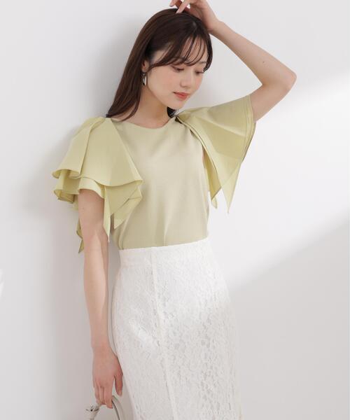 PROPORTION BODY DRESSING(プロポーションボディドレッシング)の「ボリュームラッフルスリーブニット / 1216170406(ニット/セーター・レディース・ホワイト/ネイビー/イエロー・MEDIUM/SMALL)」の1枚目の写真