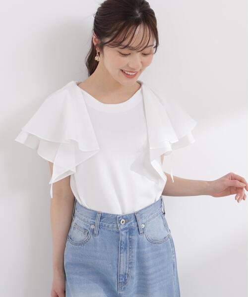 PROPORTION BODY DRESSING(プロポーションボディドレッシング)の「ボリュームラッフルスリーブニット / 1216170406(ニット/セーター・レディース・ホワイト/ネイビー/イエロー・MEDIUM/SMALL)」の4枚目の写真