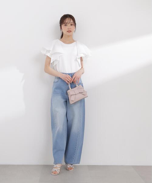 PROPORTION BODY DRESSING(プロポーションボディドレッシング)の「ボリュームラッフルスリーブニット / 1216170406(ニット/セーター・レディース・ホワイト/ネイビー/イエロー・MEDIUM/SMALL)」の5枚目の写真