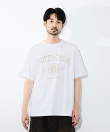 【NAVY / ネイビー】BCIコットン カレッジプリント リラックスフィット 半袖Tシャツ