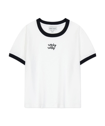 ウィメンズロゴリンガークロップ半袖Tシャツホワイト