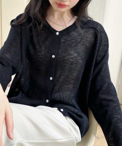 Ada.(エイダ)の「ラグラン切り替え サマーニットカーディガン(カーディガン/ボレロ・レディース・ブルー/ブラック/アイボリー・FREE)」の10枚目の写真