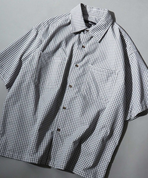 ANPAS(アンパス)の「Short-Sleeve Mini-Check Shirt / ミニチェック 半袖シャツ メンズ トップス レギュラーカラー ボックスシルエット(シャツ/ブラウス・メンズ・ネイビー/ホワイト/チャコールグレー・M/L)」の1枚目の写真