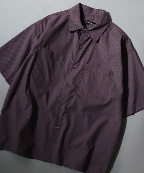 ANPAS(アンパス)の「Short-Sleeve Mini-Check Shirt / ミニチェック 半袖シャツ メンズ トップス レギュラーカラー ボックスシルエット(シャツ/ブラウス・メンズ・ネイビー/ホワイト/チャコールグレー・M/L)」の2枚目の写真
