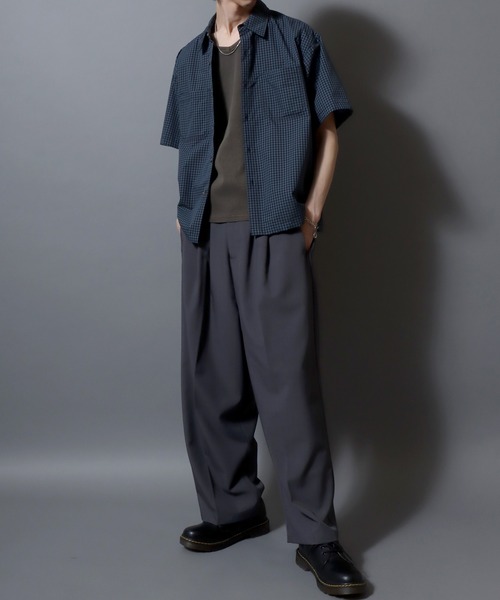 ANPAS(アンパス)の「Short-Sleeve Mini-Check Shirt / ミニチェック 半袖シャツ メンズ トップス レギュラーカラー ボックスシルエット(シャツ/ブラウス・メンズ・ネイビー/ホワイト/チャコールグレー・M/L)」の20枚目の写真