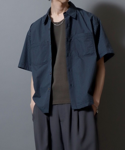 ANPAS(アンパス)の「Short-Sleeve Mini-Check Shirt / ミニチェック 半袖シャツ メンズ トップス レギュラーカラー ボックスシルエット(シャツ/ブラウス・メンズ・ネイビー/ホワイト/チャコールグレー・M/L)」の21枚目の写真