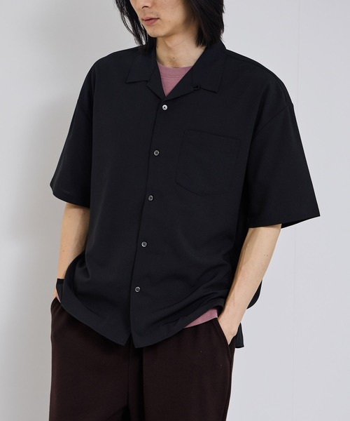 URBAN COLLECTION(アーバンコレクション)の「URBAN COLLECTION カラミ織り風 オープンカラーシャツ(シャツ/ブラウス・メンズ・ベージュ/ブラック/グレー・S/M/L/XL)」の2枚目の写真