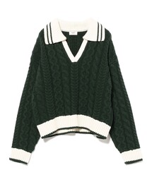 ライン衿 ケーブル ニット