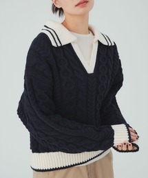 ライン衿 ケーブル ニット
