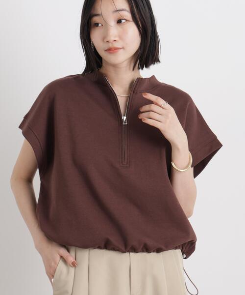 接触冷感ダンボールカットハーフジップトップス(セットアップ可)（T
