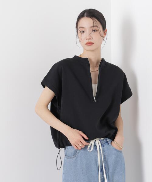 NANO universe(ナノユニバース)の「接触冷感ダンボールカットハーフジップトップス(セットアップ可)(Tシャツ/カットソー・レディース・ブラック/グレー/ブラウン・FREE)」の1枚目の写真