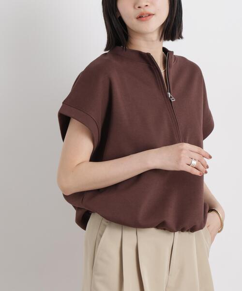 NANO universe(ナノユニバース)の「接触冷感ダンボールカットハーフジップトップス(セットアップ可)(Tシャツ/カットソー・レディース・ブラック/グレー/ブラウン・FREE)」の6枚目の写真