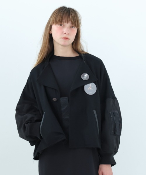 bedsidedrama(ベットサイドドラマ)の「BEDSIDEDRAMA/ベッドサイドドラマ/Dreamin' Mix Poncho Short Coat(その他アウター・レディース・カーキ/ブラック・1/2)」の2枚目の写真