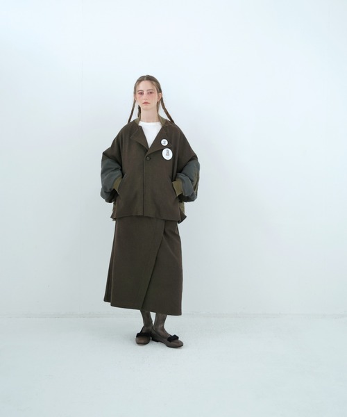 bedsidedrama(ベットサイドドラマ)の「BEDSIDEDRAMA/ベッドサイドドラマ/Dreamin' Mix Poncho Short Coat(その他アウター・レディース・カーキ/ブラック・1/2)」の14枚目の写真