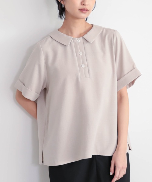 for/c(フォーシー)の「ポロブラウス【サスティナブル】(シャツ/ブラウス・レディース・スミクロ/ベージュ/ネイビー/オフホワイト・M/L)」の3枚目の写真