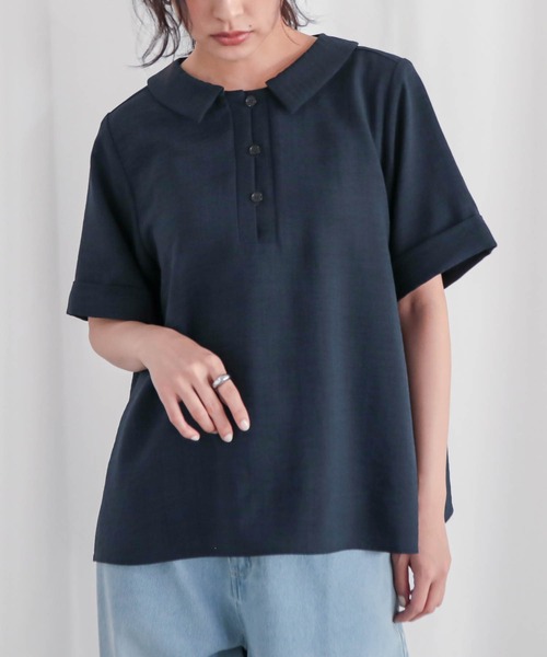 for/c(フォーシー)の「ポロブラウス【サスティナブル】(シャツ/ブラウス・レディース・スミクロ/ベージュ/ネイビー/オフホワイト・M/L)」の4枚目の写真