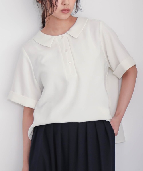 for/c(フォーシー)の「ポロブラウス【サスティナブル】(シャツ/ブラウス・レディース・スミクロ/ベージュ/ネイビー/オフホワイト・M/L)」の1枚目の写真