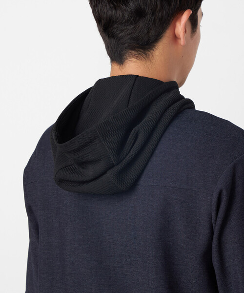 COMME CA ISM(コムサイズム)の「デニムライクストレッチ 5分袖フーデッドブルゾン(ブルゾン・メンズ・ネイビー・LARGE/MEDIUM)」の12枚目の写真