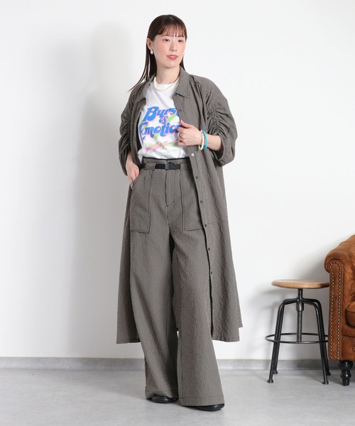 cepo（セポ）の「〈セットアップ対応〉速乾・涼感 リサイクルポリサッカードロストシャツワンピース（シャツワンピース・レディース・チャコールグレー/ホワイト×ブラック/ブラック・M）」の16枚目の写真
