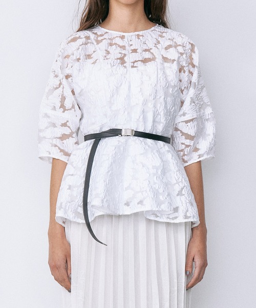 LE CIEL BLEU（ルシェルブルー）の「シアージャカードブラウス / Sheer Jacquard Blouse（シャツ/ブラウス・レディース・グレー/オフホワイト・36）」の7枚目の写真