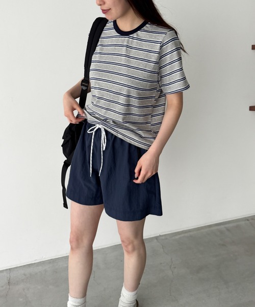 CANAL JEAN（キャナルジーン）の「Lakey Park　マルチボーダーTシャツ（Tシャツ/カットソー・レディース・グレー/アイボリー/グリーン・ONE SIZE）」の7枚目の写真