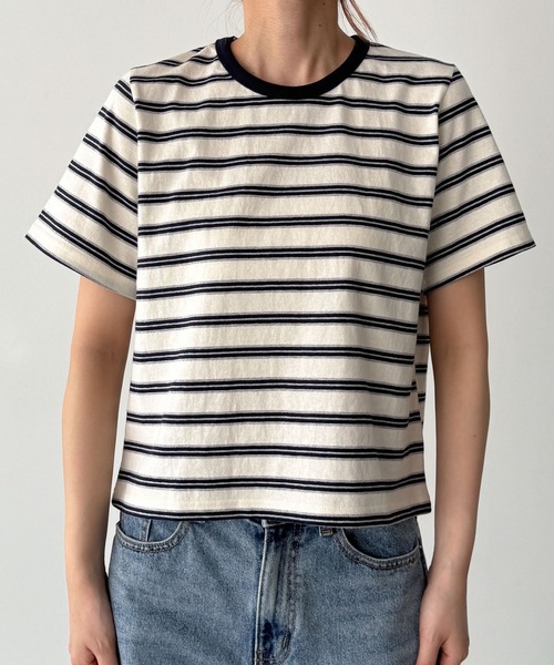 CANAL JEAN（キャナルジーン）の「Lakey Park　マルチボーダーTシャツ（Tシャツ/カットソー・レディース・グレー/アイボリー/グリーン・ONE SIZE）」の13枚目の写真