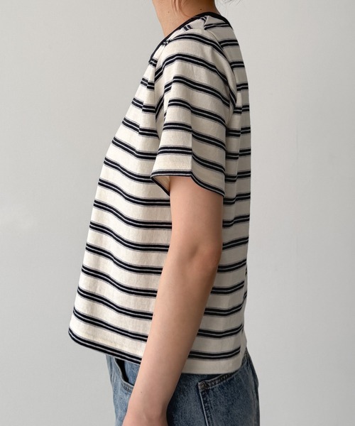 CANAL JEAN（キャナルジーン）の「Lakey Park　マルチボーダーTシャツ（Tシャツ/カットソー・レディース・グレー/アイボリー/グリーン・ONE SIZE）」の14枚目の写真