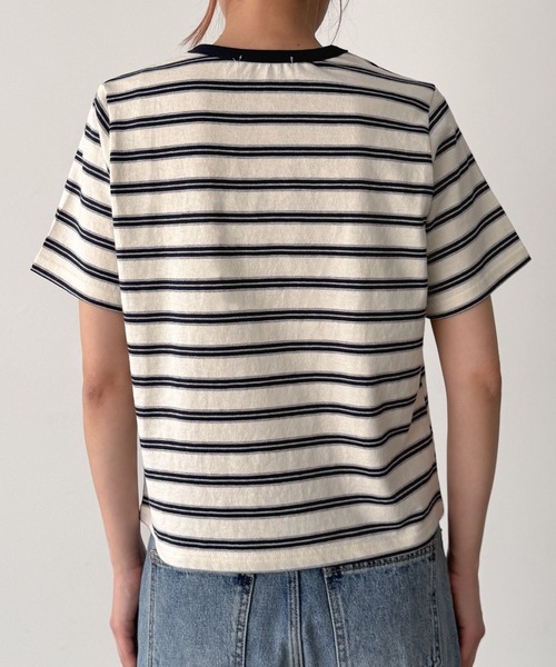 CANAL JEAN（キャナルジーン）の「Lakey Park　マルチボーダーTシャツ（Tシャツ/カットソー・レディース・グレー/アイボリー/グリーン・ONE SIZE）」の15枚目の写真