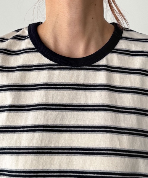 CANAL JEAN（キャナルジーン）の「Lakey Park　マルチボーダーTシャツ（Tシャツ/カットソー・レディース・グレー/アイボリー/グリーン・ONE SIZE）」の16枚目の写真