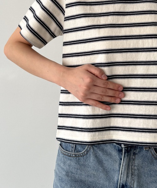 CANAL JEAN（キャナルジーン）の「Lakey Park　マルチボーダーTシャツ（Tシャツ/カットソー・レディース・グレー/アイボリー/グリーン・ONE SIZE）」の17枚目の写真