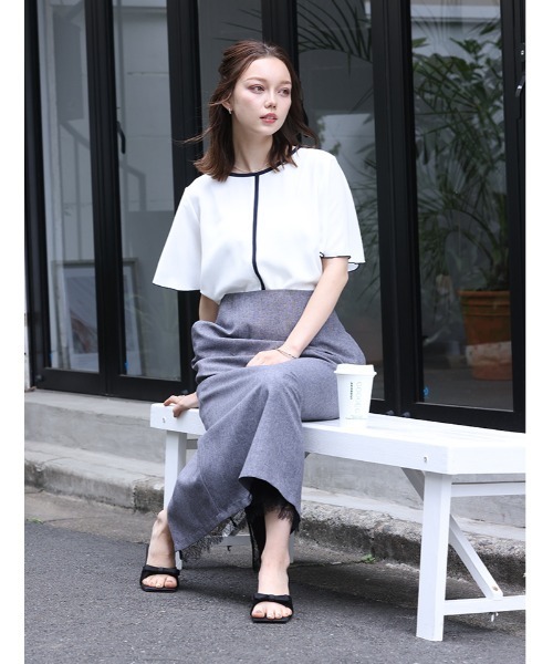 fifth(フィフス)の「【Chiaki着用】フレアスリーブ配色ラインプルオーバー(Tシャツ/カットソー・レディース・ネイビー/ホワイト・M)」の19枚目の写真