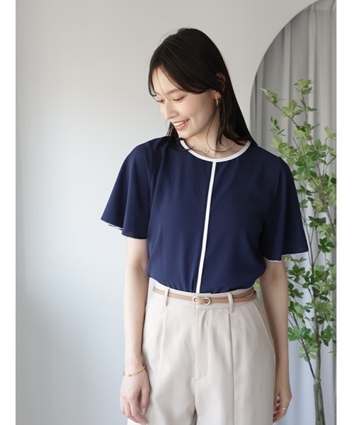 fifth(フィフス)の「【Chiaki着用】フレアスリーブ配色ラインプルオーバー(Tシャツ/カットソー・レディース・ネイビー/ホワイト・M)」の6枚目の写真