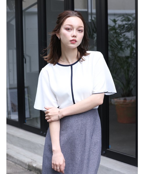 fifth(フィフス)の「【Chiaki着用】フレアスリーブ配色ラインプルオーバー(Tシャツ/カットソー・レディース・ネイビー/ホワイト・M)」の14枚目の写真