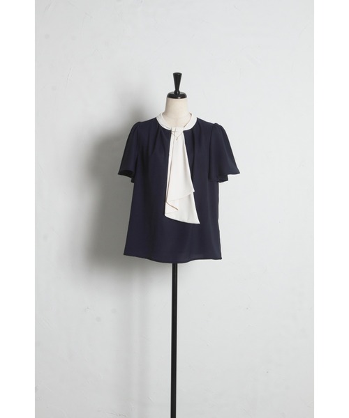 tocco closet(トッコ クローゼット)の「【ZOZO限定】ネックビジューチェーン装飾アソートデザイン配色半袖ボウタイブラウス(シャツ/ブラウス・レディース・ネイビー/ブラック/その他/オフホワイト・M)」の16枚目の写真