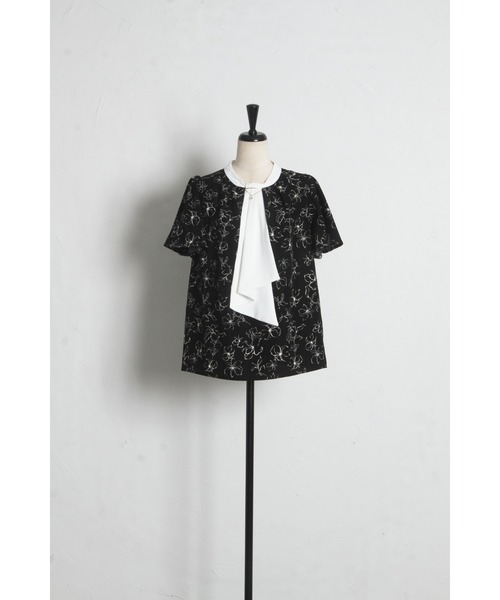 tocco closet(トッコ クローゼット)の「【ZOZO限定】ネックビジューチェーン装飾アソートデザイン配色半袖ボウタイブラウス(シャツ/ブラウス・レディース・ネイビー/ブラック/その他/オフホワイト・M)」の17枚目の写真