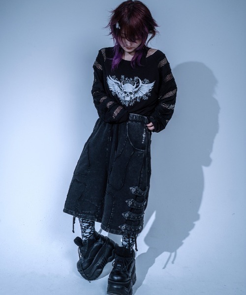 Gamchu(ガムチュ)の「『Gamchu/ガムチュ』骨街までボクはコツコツ歩くよ BORNナポレオンスウェットショーツ(その他パンツ・レディース・ブラック/ブラック×グレー・FREE)」の14枚目の写真