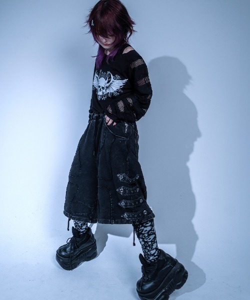 Gamchu(ガムチュ)の「『Gamchu/ガムチュ』骨街までボクはコツコツ歩くよ BORNナポレオンスウェットショーツ(その他パンツ・レディース・ブラック/ブラック×グレー・FREE)」の15枚目の写真