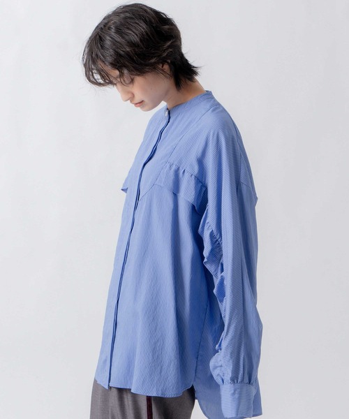 WHYTO.（ホワイト）の「「WHYTO. / ホワイト」curve frill stripe blouse（シャツ/ブラウス・レディース・ブルー/ピンク・36/38）」の6枚目の写真