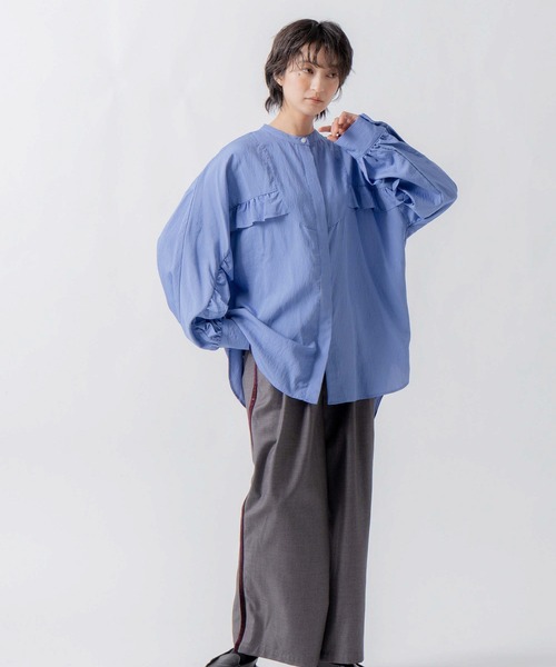 WHYTO.（ホワイト）の「「WHYTO. / ホワイト」curve frill stripe blouse（シャツ/ブラウス・レディース・ブルー/ピンク・36/38）」の9枚目の写真