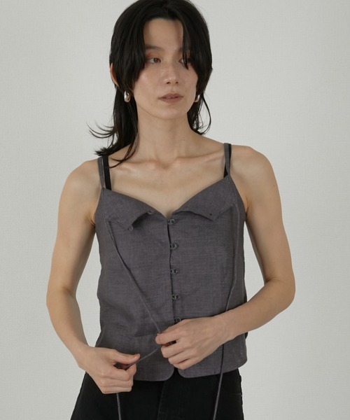 LA PEAU DE GEM(ラポドゥジェム)の「【LA PEAU DE GEM】double code cami/ダブルコードキャミ(キャミソール・レディース・チャコールグレー/ベージュ・FREE)」の4枚目の写真
