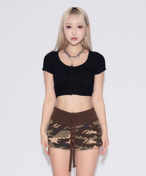tinkerend(ティンカーエンド)の「Henley Neck Cropped T-shirt / ヘンリーネッククロップドTシャツ(Tシャツ/カットソー・レディース・ライトグレー/ブラック・FREE)」の21枚目の写真