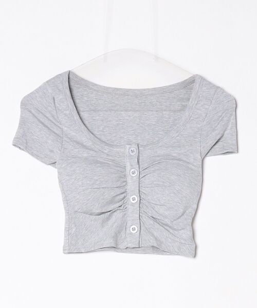 tinkerend(ティンカーエンド)の「Henley Neck Cropped T-shirt / ヘンリーネッククロップドTシャツ(Tシャツ/カットソー・レディース・ライトグレー/ブラック・FREE)」の7枚目の写真